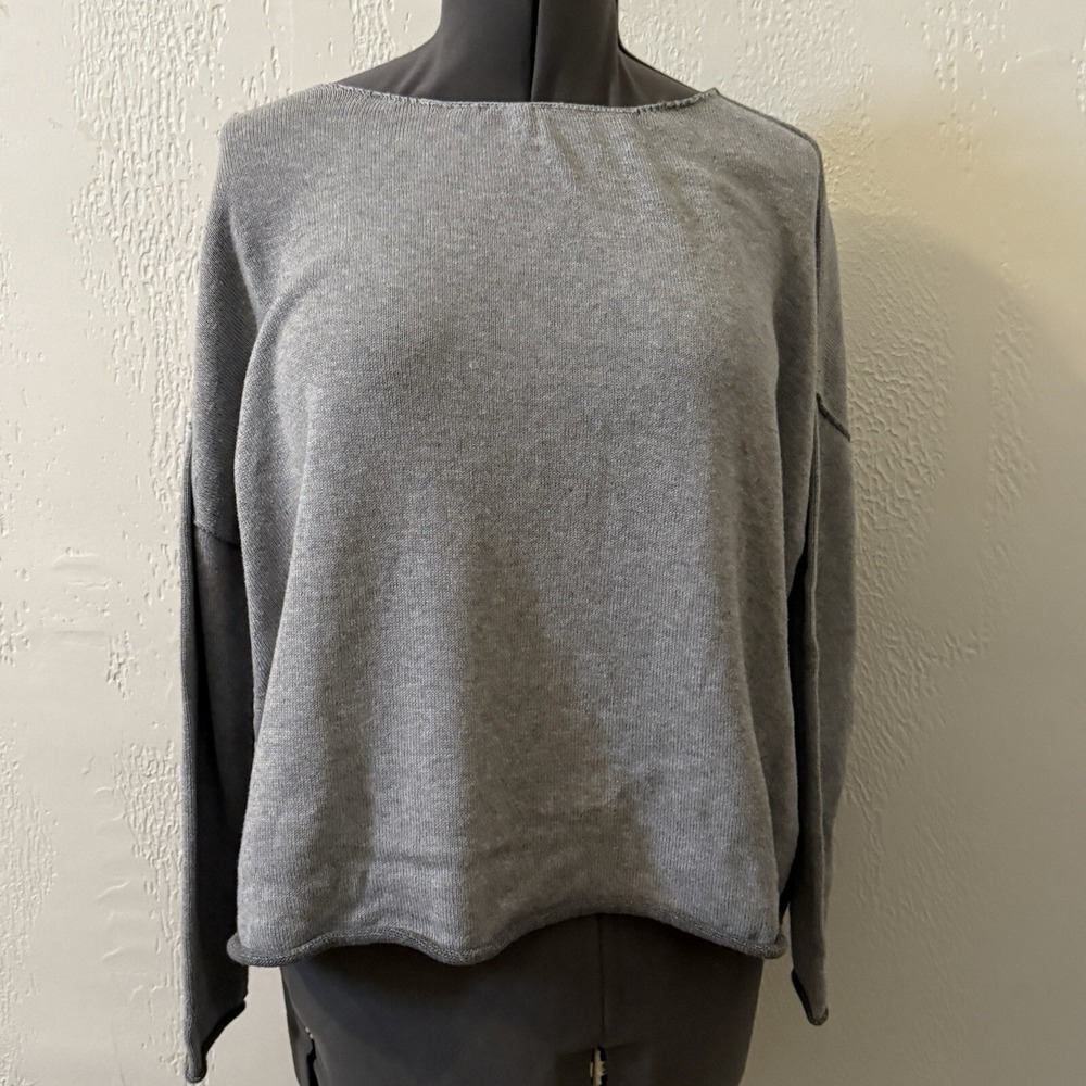 Eileen Fisher Sweater Women's Organic Cotton Boat Neck Gray
